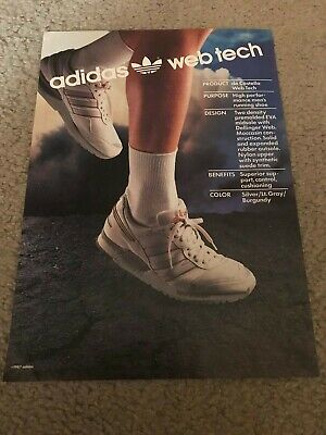 Vintage 1976 ADIDAS DE CASTELLA WEBTECH WEB TECH Running Shoes Poster Print Ad