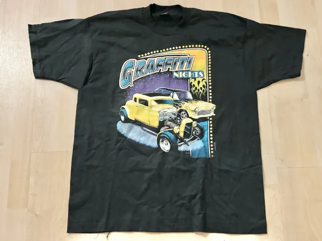 Vintage Hot Rod Shirt XL 90s Graffiti Night Classic Car Show Race Racing Tee