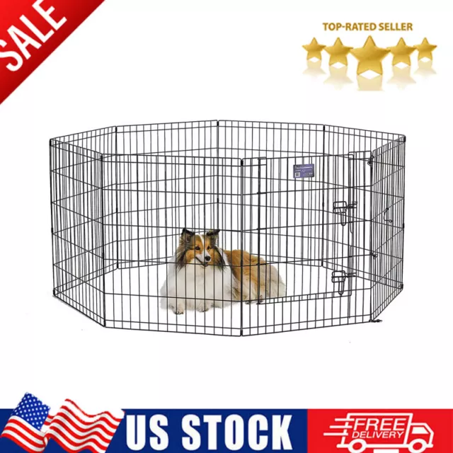 Pets Metal Black Exercise Pet Dog Playpen with Door House Home 36 x 15 x 16" US