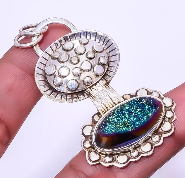 NATURAL TITANIUM DRUZY Pendant 925 Solid Sterling Silver Jewelry For ...