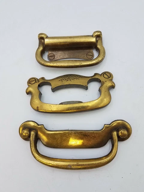 3Pc Gold Colored Dresser Drawer Handle Pull Furniture Hardware Knobs Vintage