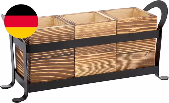 Holz-Utensilien-Caddy Besteckhalter Mit Metallablage – 3 Fächer, Besteck-Organiz