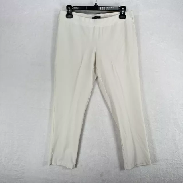 Eileen Fisher Pants Womens Medium Petite White Straight Pull On Stretch Minimal