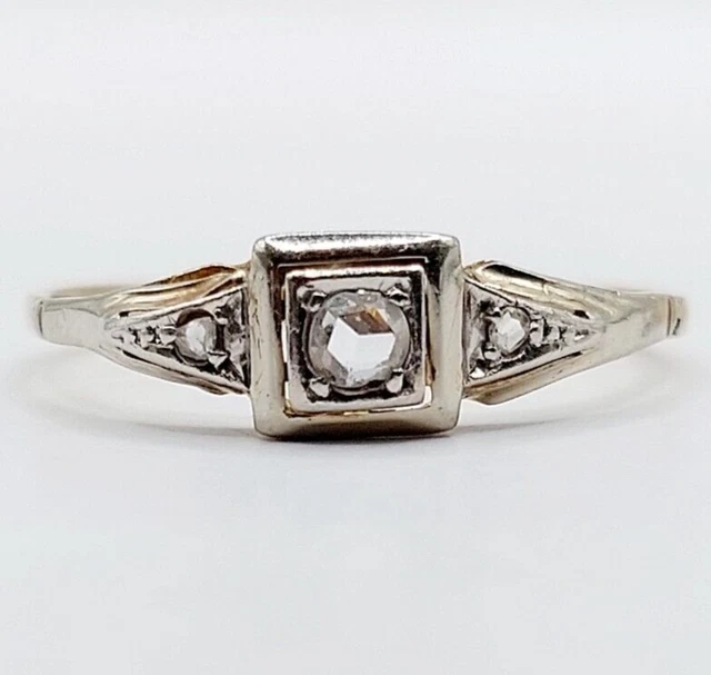 Bague Solitaire Art Déco En Or Gris 18K Avec Diamant Central - Taille 56, Occasion