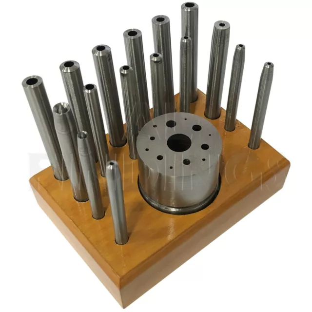 Clock staking set wooden stand 10 holes 16 punches repair fix design tool