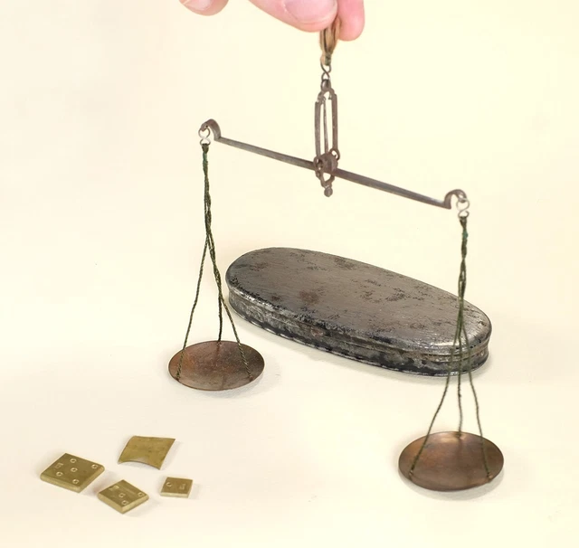 Antique Pocket Gold Scale with Weights — Gold Rush-Era Mining 1850s 1860s