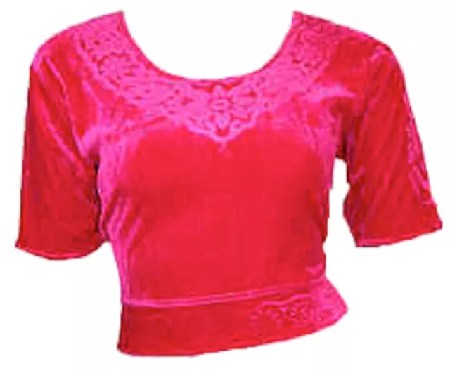 Top Choli in velluto rosa per sari Bollywood taglia S fino a 3XL