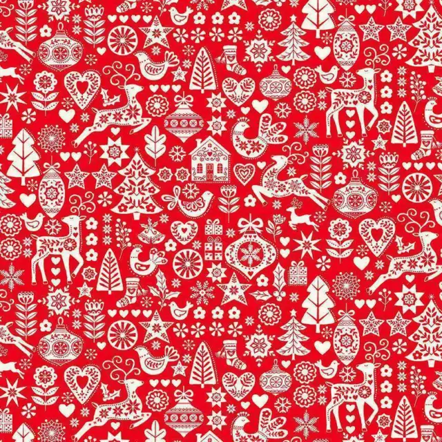 Makower 100% Cotton Fabric Remnants SCANDI COLLECTION Christmas Fabric Sew Craft