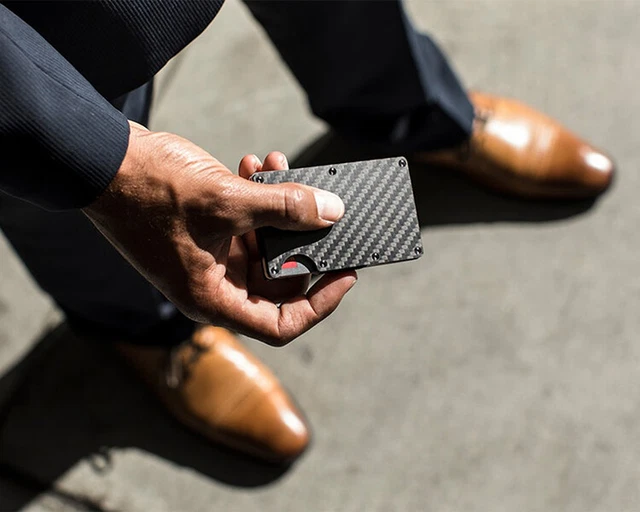 Men RFID Blocking Money Clip Slim Carbon Fiber Credit Card Holder Metal Wallet 11