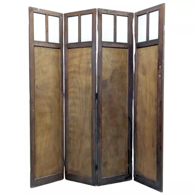 Paravent en bois et vitres  4 volets 1900