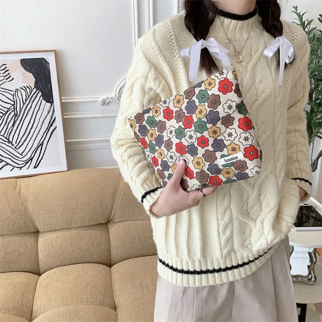 Portable Zipper Storage Bag Vintage Toiletry Bag Corduroy Cosmetic Bag  Girls