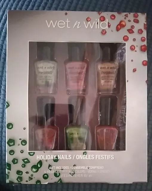 Wet 'N Wild Holiday Nails Gift Set Of 6 Mega Last Nail Colors New Open Box