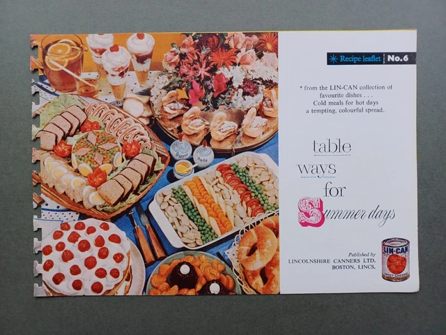 EARLY 1960s "LIN-CAN" CANNED FOOD RECIPE LEAFLET NO. 6 "TABLE WAYS SUMMER DAYS"