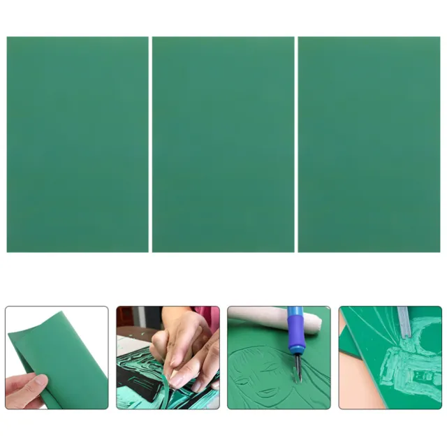 Kit de 3 piezas de hoja de goma de grabado PVC para niños lincorte alfombras de corte artesanías