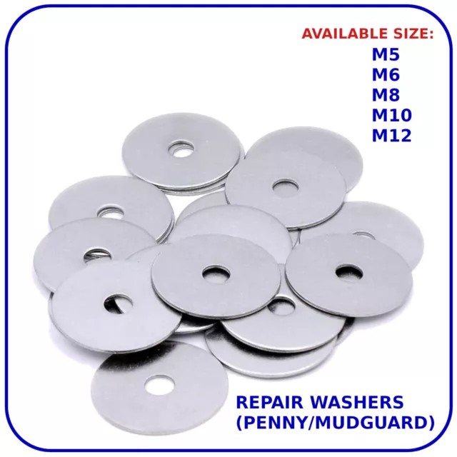 M5 M6 M8 M10 M12 Repair Washers Penny Mudguard Large Wide Washer Zinc