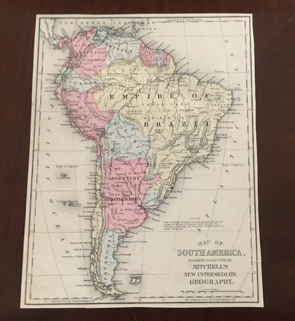 1876 HAND COLORED Map Mitchells - 1876 Hand Colored Map Mitchells South America Brazil.webp