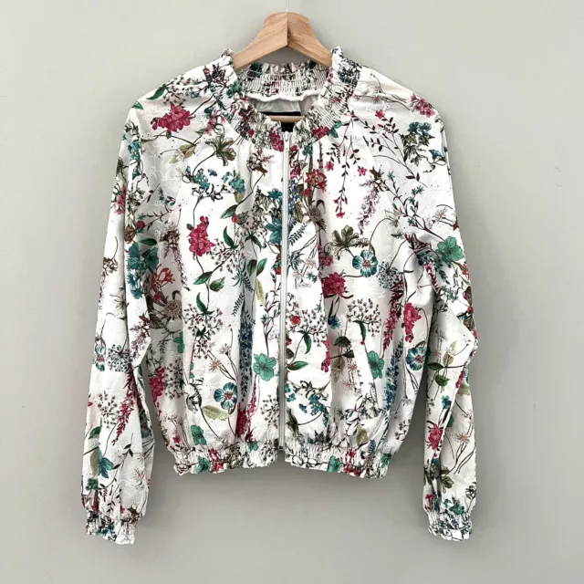 Sanctuary Women's In Bloom Cotton Lace Floral-Print Bomber Jacket White Small
