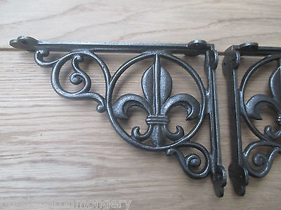 PAIR OF FLEUR DE LYS  antique Vintage victorian style cast iron shelf brackets 2