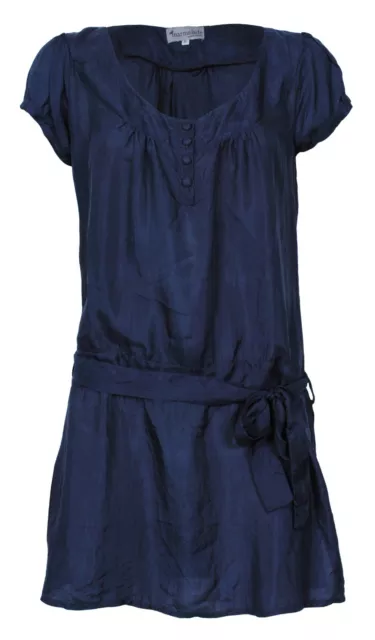 NEW 100% Habotai Silk Dress by Marmalade French Navy belted dress UK 10 RRP £135