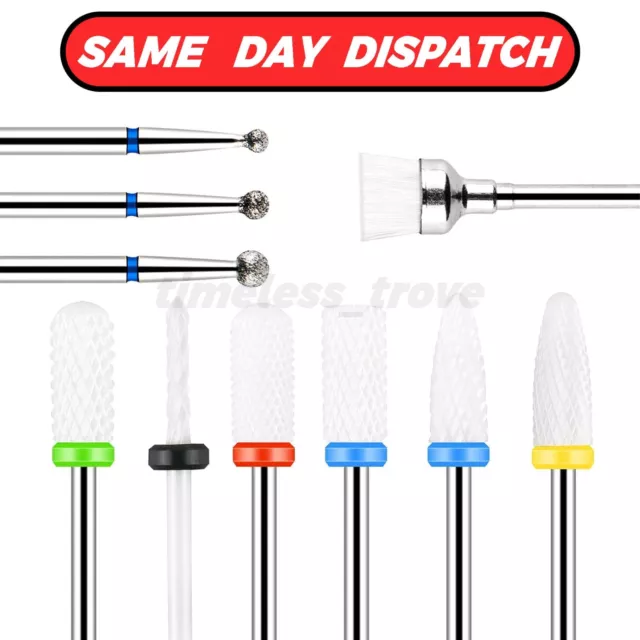 Ceramic Nail Drill Bits Sets, 10 pcs Electric Nail Drill Bits Kit 3/32", UK