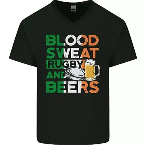 Blood Sweat Rugby and Beers Ireland Funny Mens V-Neck Cotton T-Shirt
