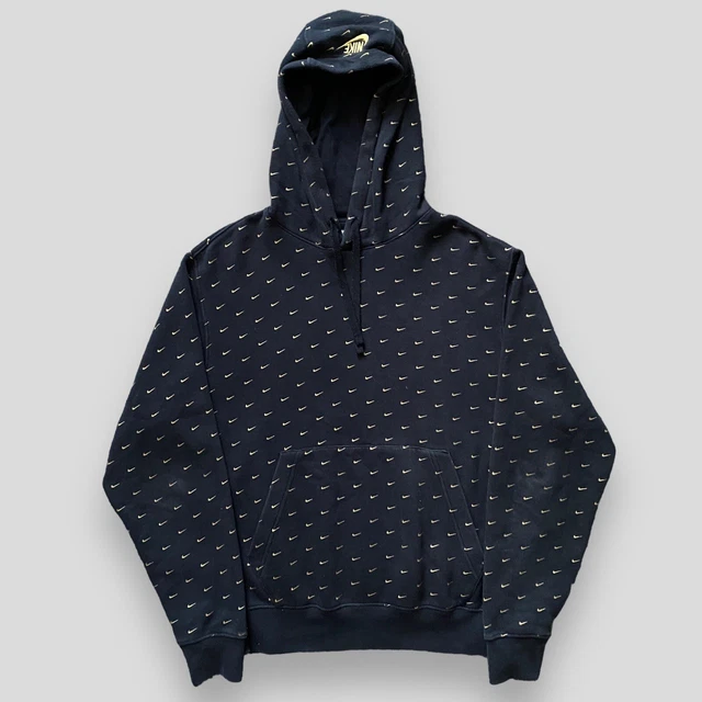 Felpa con cappuccio nera Nike All Over Gold Swoosh, taglia small