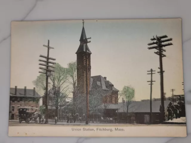 Union Station, Fitchburg MA Early Linen Post Card