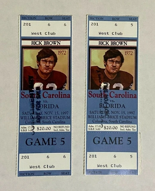 Original Nov 15 1997 South Carolina Vs Florida Gators Tickets X 2 Jevon Kearse
