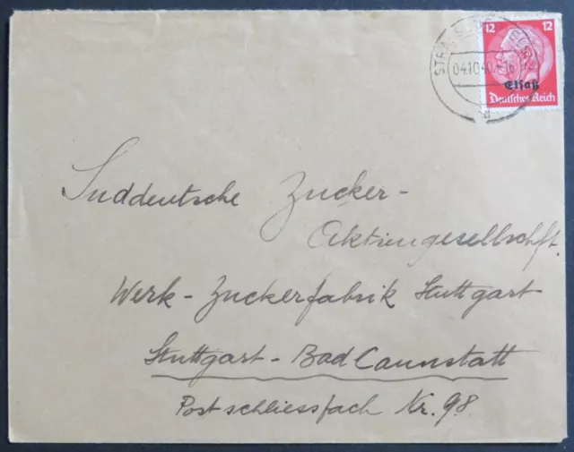 Dt. Besetzung Elsass, 1940, Mi 7 auf Bedarfsbrief nach Stuttgart
