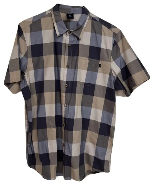 Oakley Button Down Shirt Men's Extra Large Black Brown Gray Plaid Short Sleeve