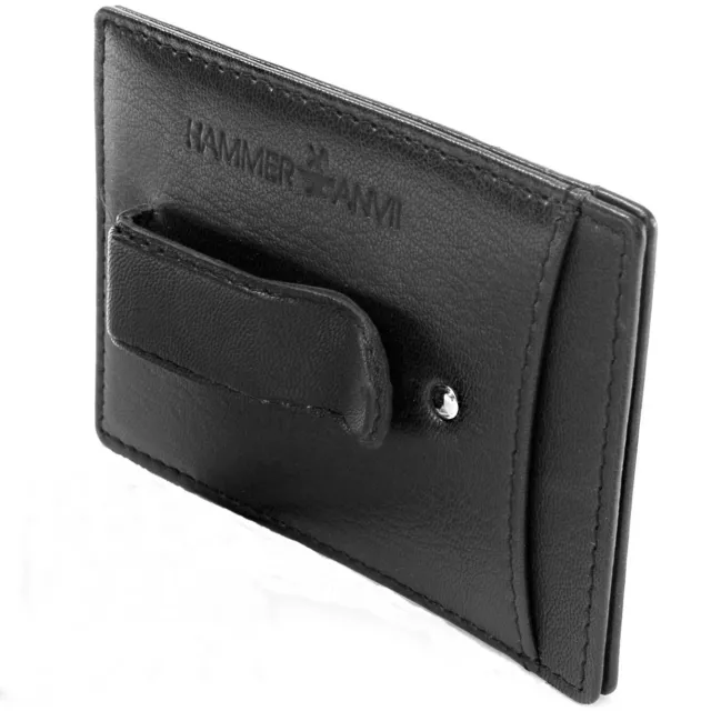 Minimalist RFID SAFE Hammer Anvil Front Pocket Wallet Money Clip Genuine Leather