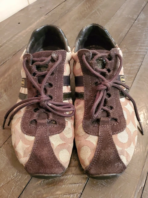 COACH WOMENS KATHLEEN Q511 Brown Gold Tennis Shoes Size 7.5 M Canvas ...