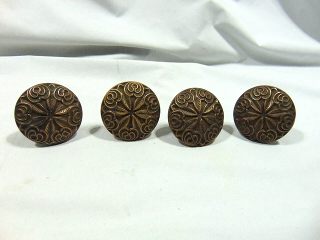 4X 2" Vintage Made In Italy VCR Brev Round Brass Elegant Ornate Pull Knob Handle