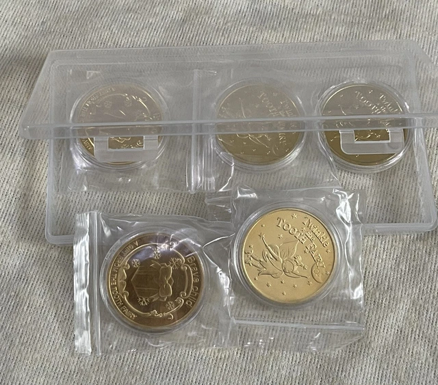 Moneda inusual chapada en oro de hada de dientes con brillo. NUEVO LOTE DE 5x