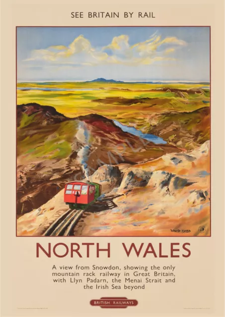 Vintage Poster North Wales By Rail Mount Snowdon Mountain Railway  BR  Advert