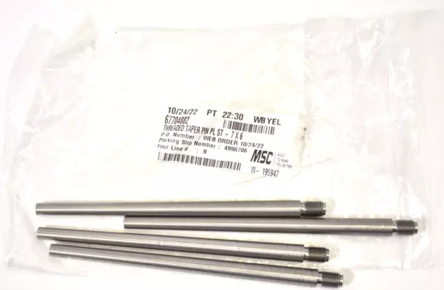 Lot of 4 MSC Threaded Taper Pin Size 7 3/8"-24 Grade C 67704882 Large End