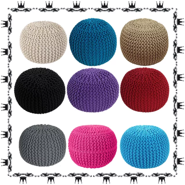 Knitted Moroccan Large Round Pouffe Footstool Chunky Cushion Seat 50Cm New