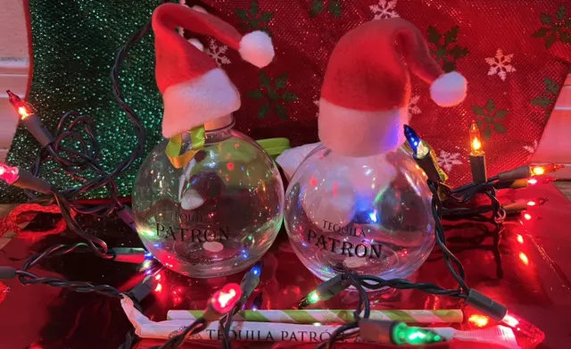Patron Tequila Holiday Ornament Cocktail Glasses (with Funnel/straw Set Of 2)