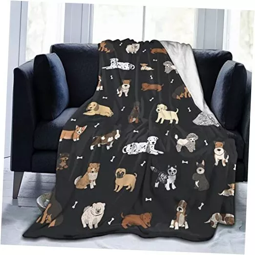 Puppy Dogs Cute Animals Throw Blanket Ultra Soft Warm All 50"x40" Dogs Black