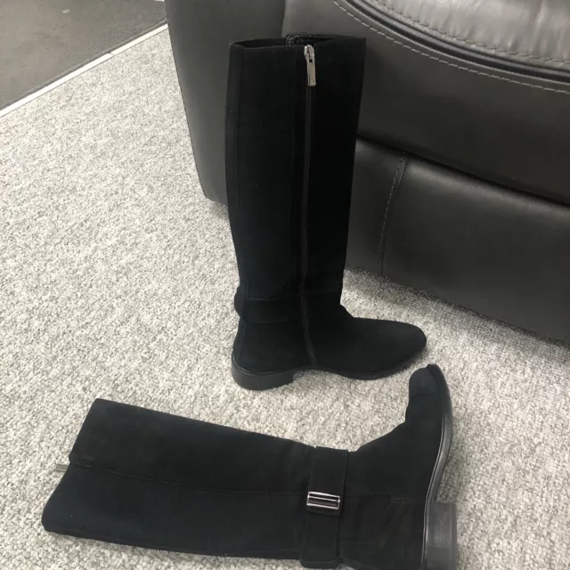 Aquatalia “Giada”Black Suede Leather Tall Riding Boot Womens Size 7.5/8 M