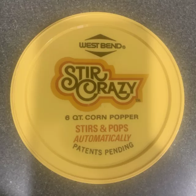 West Bend Stir Crazy Popcorn Popper Replacement Part - Rare Yellow LID ONLY