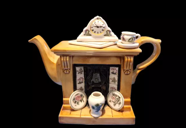 Minature Portmeirion Teapot Paul Cardew Design ~ Fireplace with Decorative China 2