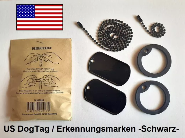 2x US Erkennungsmarke SCHWARZ DogTag USA Army Hundemarke Schmuck (ohne Prägung)