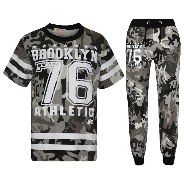 Bambini Ragazzi Designer Brooklyn 76 Camouflage T Maglia Pantaloni Tuta 5-13 Yr