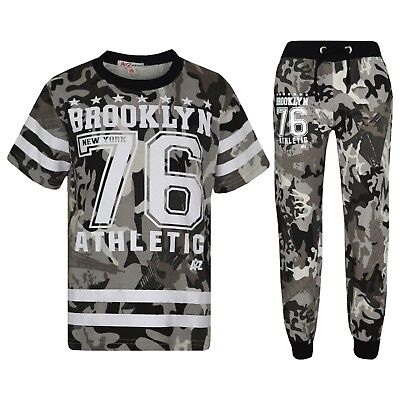 Kids Boys Designer Brooklyn 76 Camouflage T Shirt Tops Trouser Tracksuit 5-13 Yr