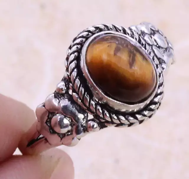Outstanding Tiger Eye 925 Silver Plated Ring of US Size 6 Ethnic