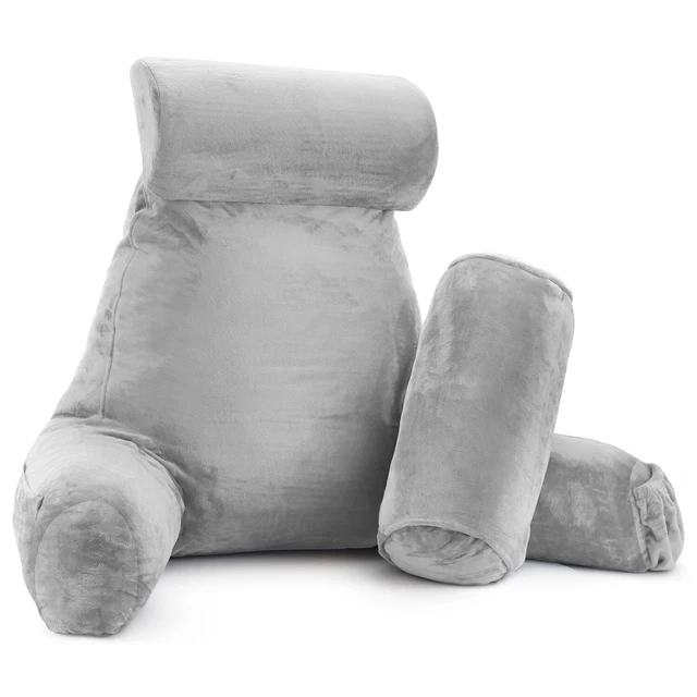 Large Soft Foam Reading & TV Relax Pillow + 2 Neck & Lumbar Pillows with Pockets