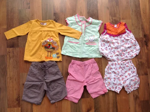 Girls clothing bundle, cotton trousers and tops, age 6-9 months
