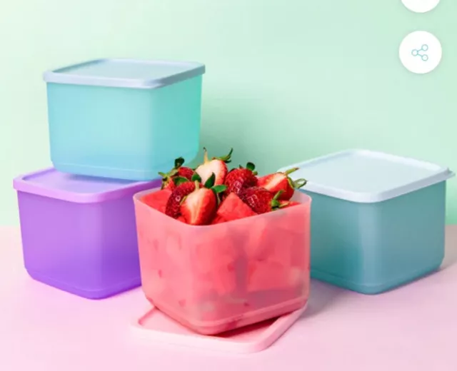 Tupperware Cubix Square Round Pastel Set Of Four x 1L Containers Brand New