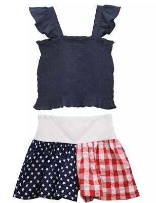 Bonnie Jean Little Girl's 2-Piece Patriotic Smocked Top & Short Set-Size-5 or 6